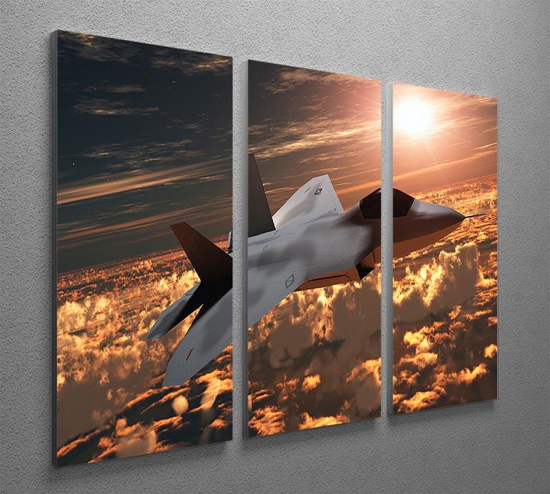 F22 Fighter Jet at Sunset 3 Split Panel Canvas Print showcasing vibrant colors and dynamic design.